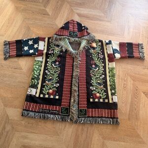Cat tapestry blanket hooded cardigan jacket